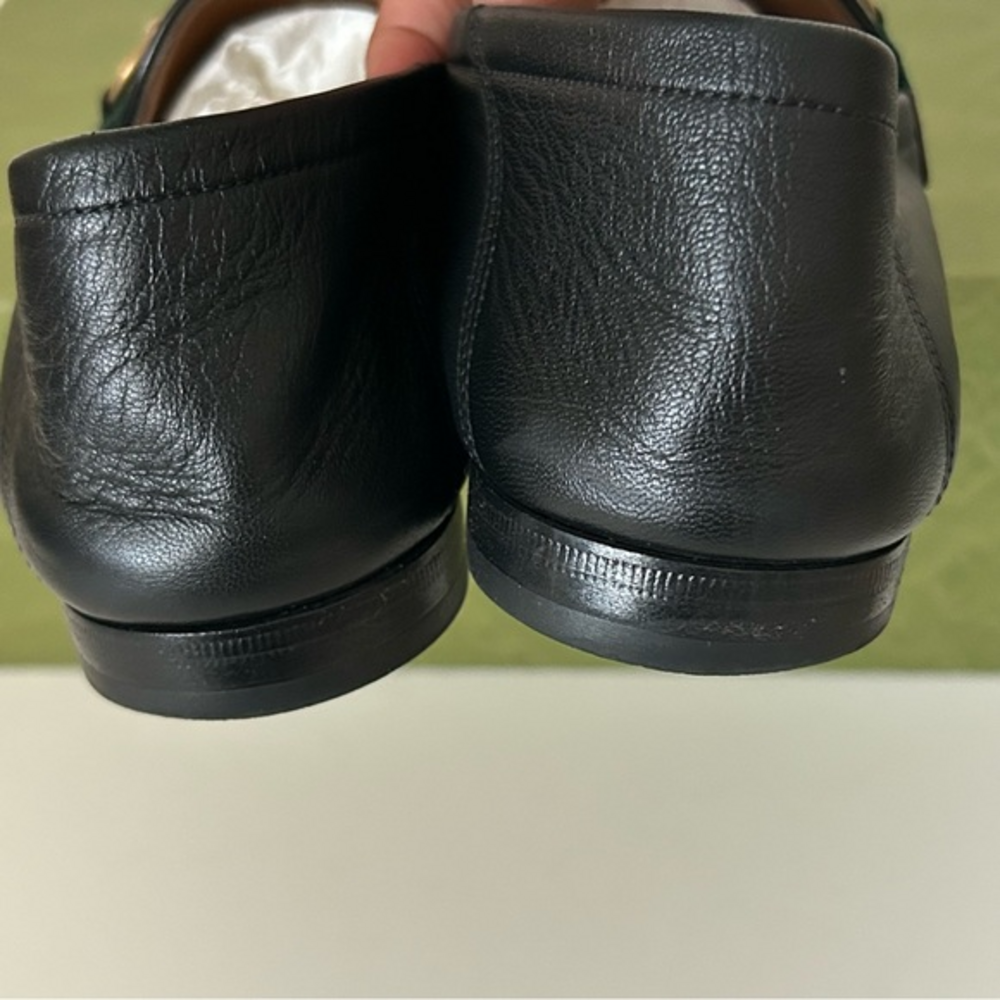 Gucci Black Leather Jordaan Web Trimmed Horsebit  Collapsible Heel Loafer IT 6.5 - Picture 9 of 10